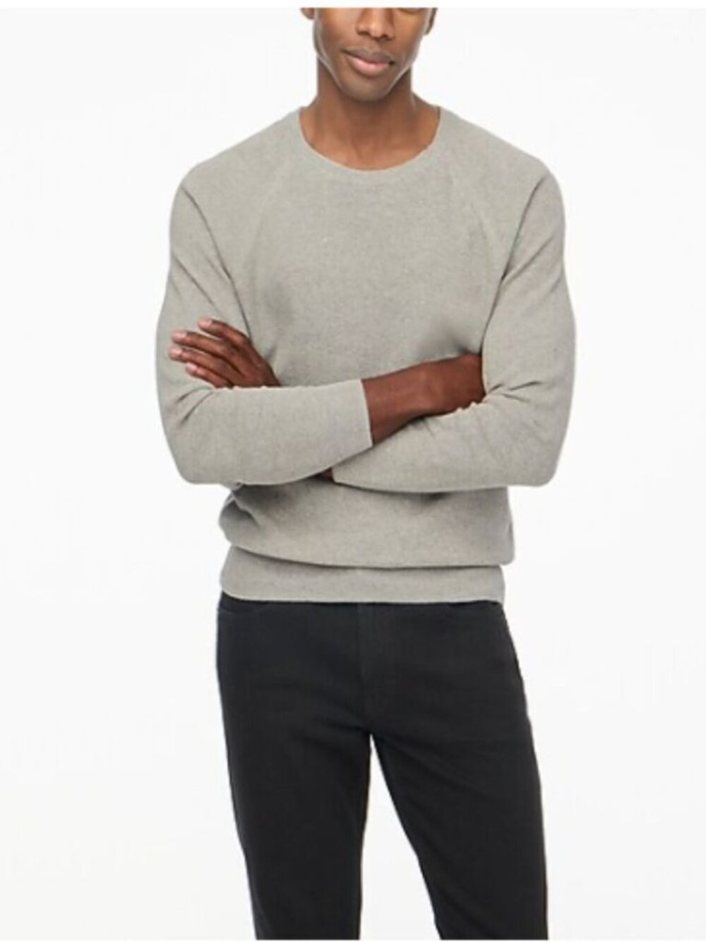 J.Crew Factory Heather Gray Cotton Seed-Stitch Crewneck Sweater 70% off Retail